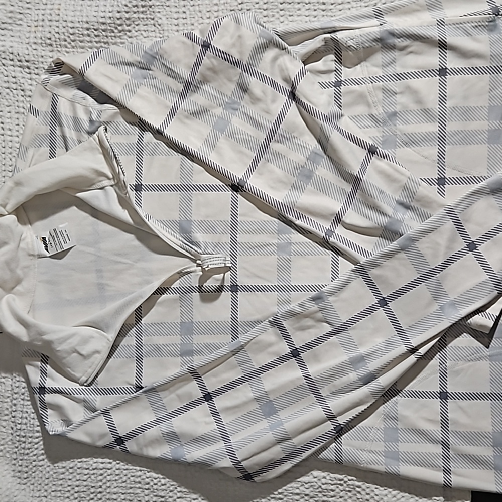 Avia spandex track suit. Top and bottoms large white with plaid design